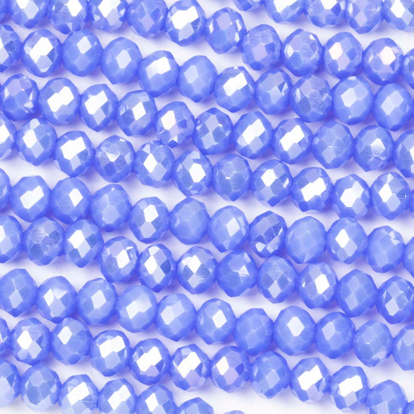 Crystal 4x6mm Opaque Light Cornflower Blue Faceted Rondelle Beads - Approx. 15.5 inch strand