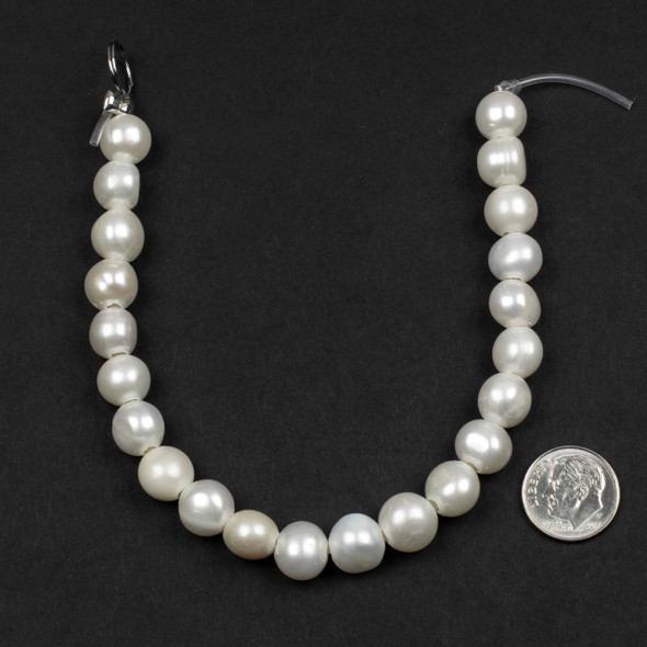 Large Hole Fresh Water Pearl 10-11mm White Irregular Potato Beads with 2.25mm Drilled Hole - 8 inch strand