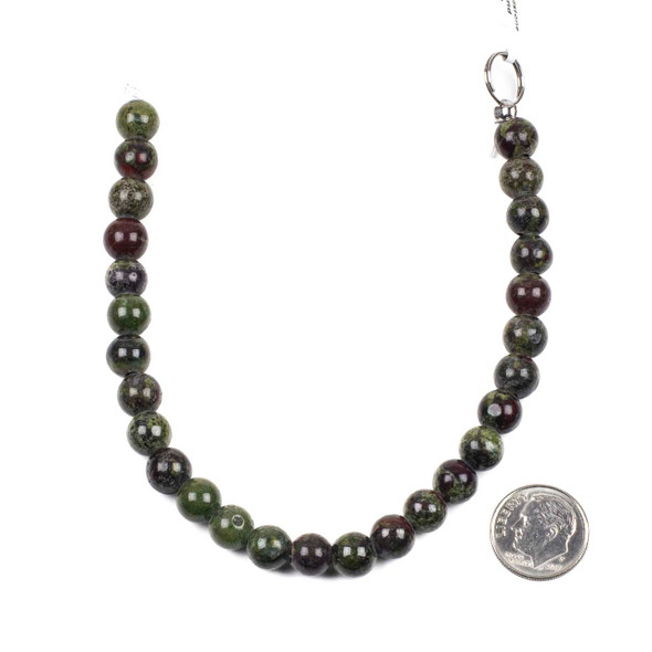 Large Hole Dragon Blood Jasper 8mm Round Beads with 2.5mm Drilled Hole - approx. 8 inch strand