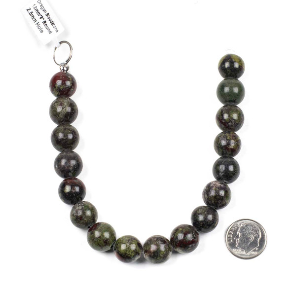 Large Hole Dragon Blood Jasper 12mm Round Beads with 2.5mm Drilled Hole - approx. 8 inch strand