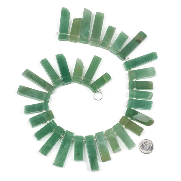 Green Aventurine 10x30-36mm Top Side Drilled Rectangle Slab Beads - 15 inch strand