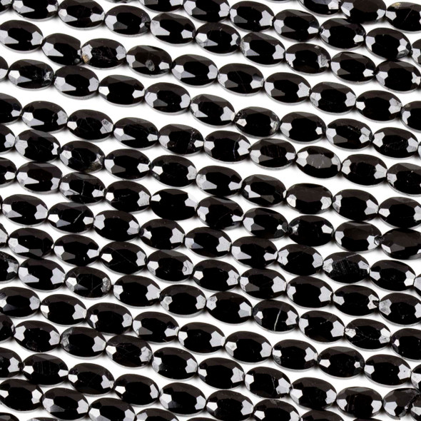 Black Tourmaline 4x6mm Faceted Oval Beads - 15.5 inch strand