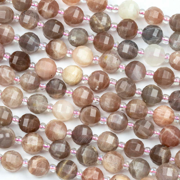 Rainbow Moonstone 8mm Faceted Lantern Round Beads - 15 inch strand