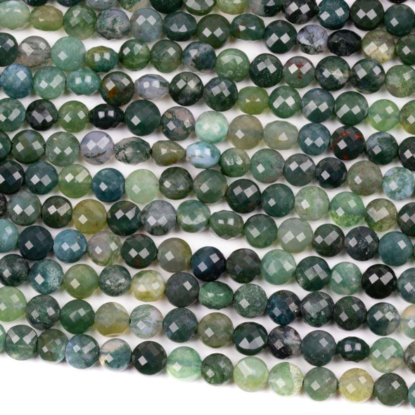 Cherry Tree Beads Moss Agate 6mm Faceted Puff Coin Beads - 15 inch strand 