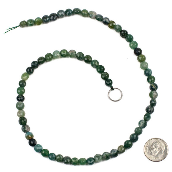 Moss Agate 6mm Faceted Puff Coin Beads - 15 inch strand