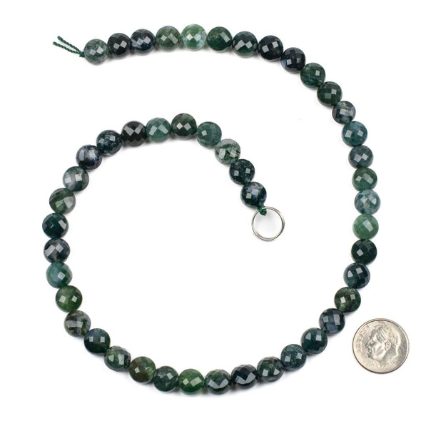 Cherry Tree Beads Moss Agate 8mm Faceted Puff Coin Beads - 15 inch strand 