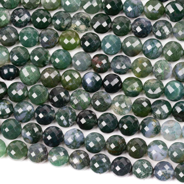 Cherry Tree Beads Moss Agate 8mm Faceted Puff Coin Beads - 15 inch strand 