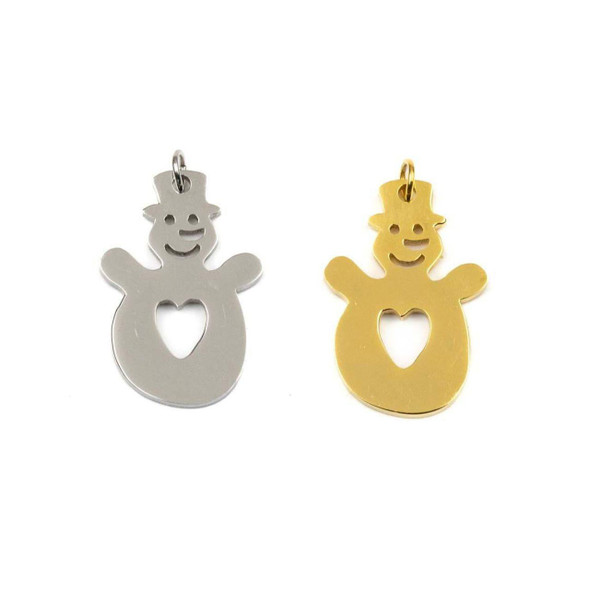 Cherry Tree Beads 304 Stainless Steel 15x22mm Snowman with Heart Charm Components with 5mm Jump Ring - 2 per bag 
