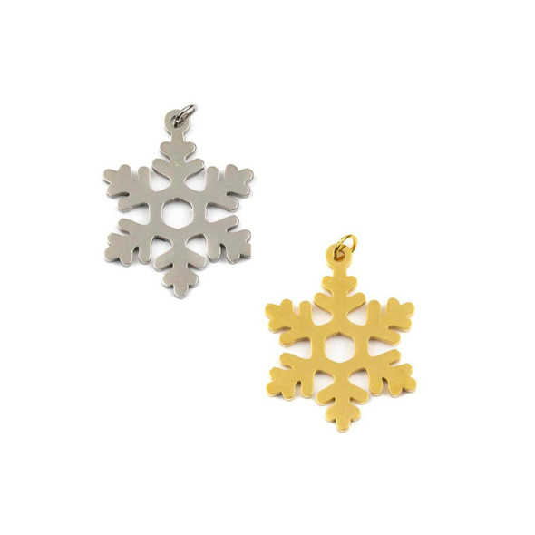 Cherry Tree Beads 304 Stainless Steel 19x21mm Snowflake Charm Components with 4mm Jump Ring - 2 per bag 