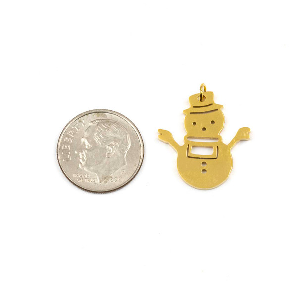 18k Gold Plated 304 Stainless Steel 19x20mm Snowman Charm Component with 4mm Jump Ring - 2 per bag