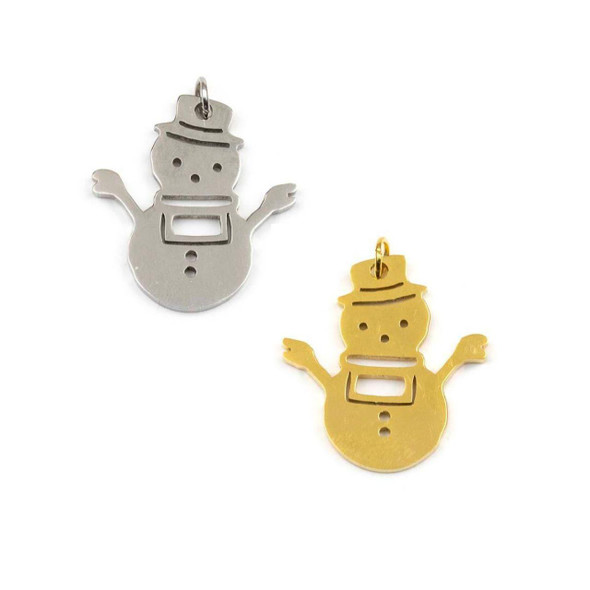 Cherry Tree Beads 304 Stainless Steel 19x20mm Snowman Charm Components with 4mm Jump Ring - 2 per bag 