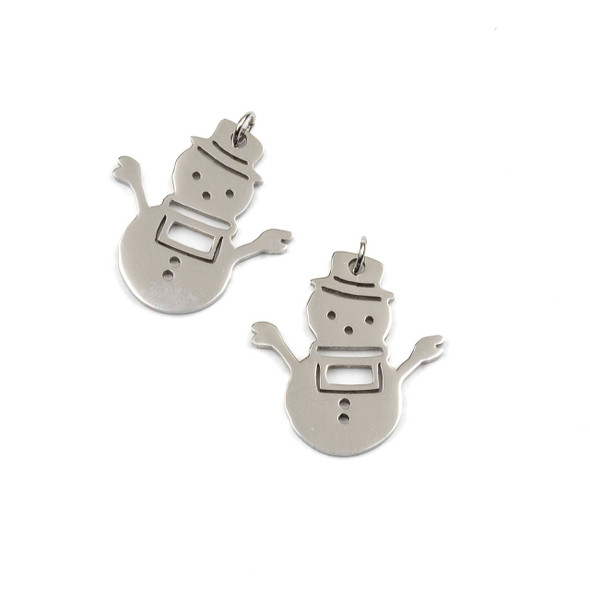 Silver 304 Stainless Steel 19x20mm Snowman Charm Component with 4mm Jump Ring - 2 per bag