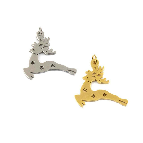 Cherry Tree Beads 304 Stainless Steel 17.5x21.5mm Reindeer Charm Components with 4mm Jump Ring - 2 per bag 