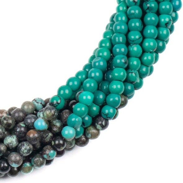 Multicolor Natural Turquoise 4mm Round Beads - 15 inch strand