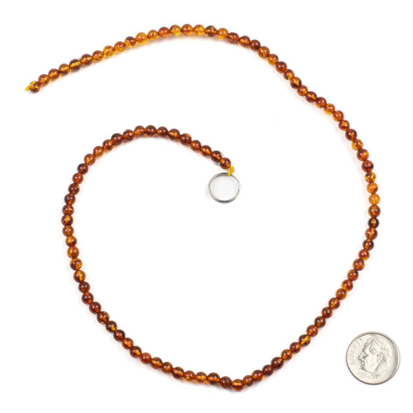 Natural Amber 4-5mm Round Beads - 8 inch strand