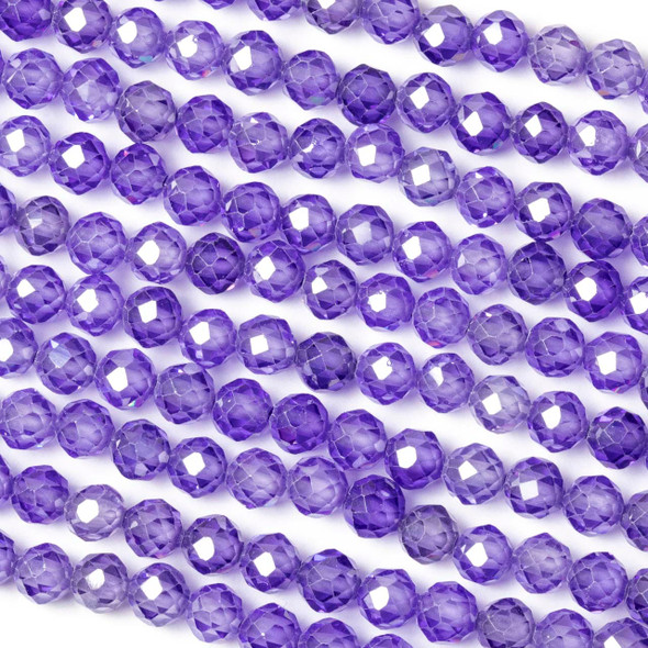 Cubic Zirconia 4mm Purple Faceted Round Beads - 15 inch strand