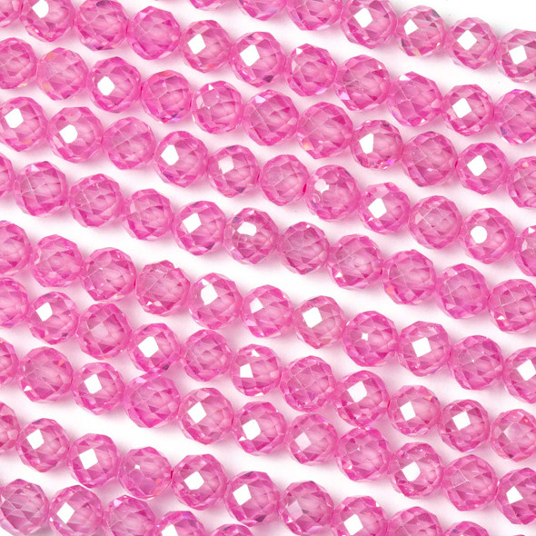 Cubic Zirconia 4mm Pink Faceted Round Beads - 15 inch strand