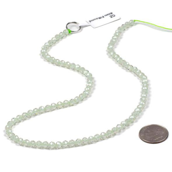 Cubic Zirconia 4mm Pale Green Faceted Round Beads - 15 inch strand