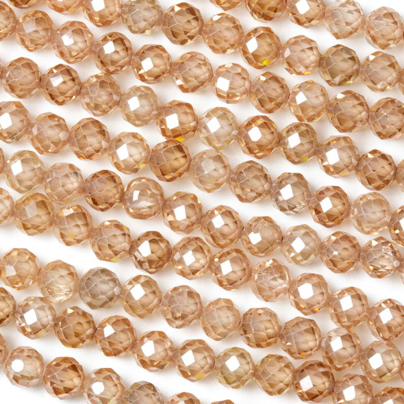 Cubic Zirconia 4mm Peach Faceted Round Beads - 15 inch strand