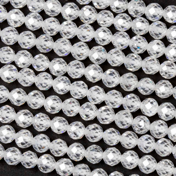 Cubic Zirconia 4mm Clear White Faceted Round Beads - 15 inch strand