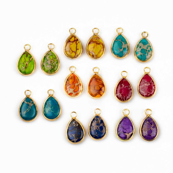 Cherry Tree Beads Impression Jasper 12x19.5mm Teardrop Drops with Gold Plated Brass Bezel - 2 per bag 