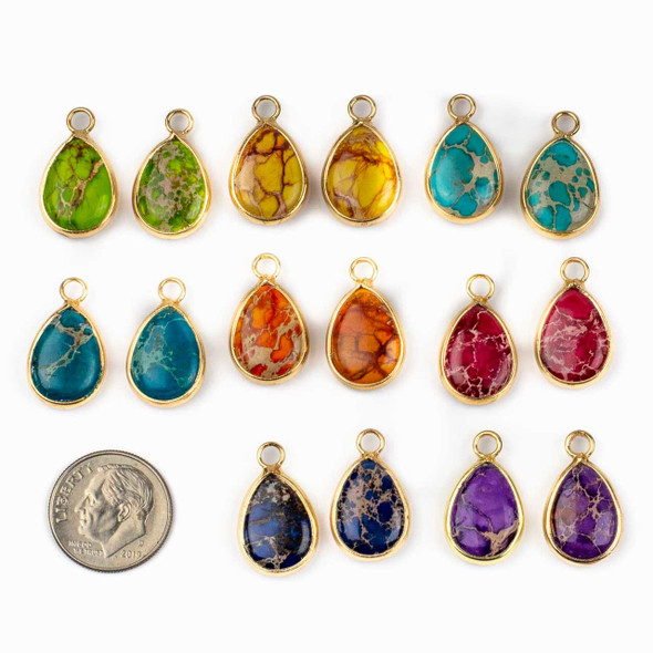 Cherry Tree Beads Impression Jasper 12x19.5mm Teardrop Drops with Gold Plated Brass Bezel - 2 per bag 
