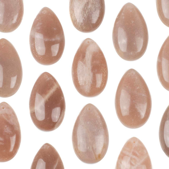 Peach Moonstone 18x30mm Top Front Drilled Teardrop Pendant with a Flat Back - 1 per bag