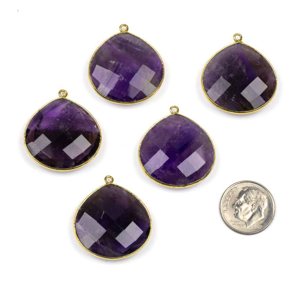 Amethyst approx. 26x30mm Almond/Teardrop Drop with Gold Plated Brass Bezel - 1 per bag