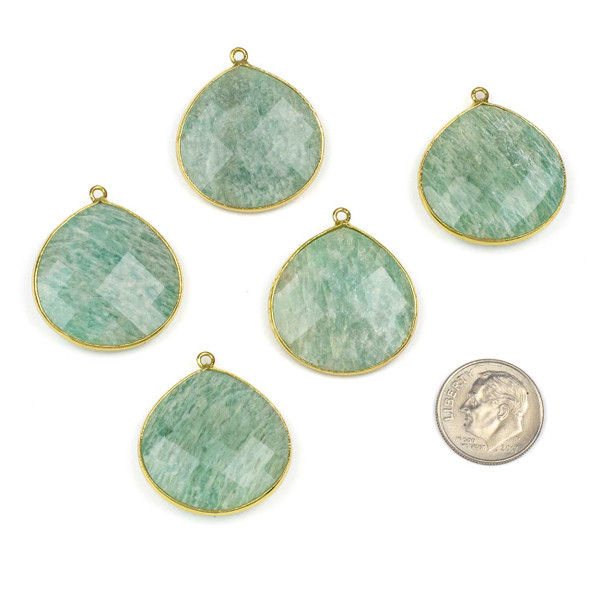 Amazonite approx. 26x30mm Almond/Teardrop Drop with Gold Plated Brass Bezel - 1 per bag