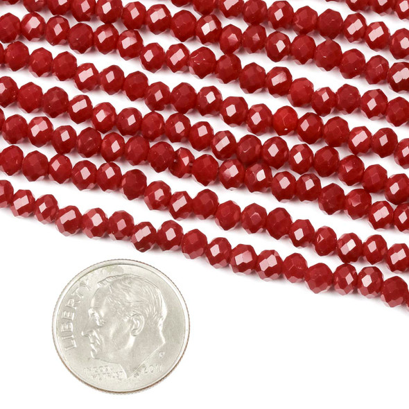 Crystal 3x4mm Opaque Red Faceted Rondelle Beads - Approx. 15 inch strand