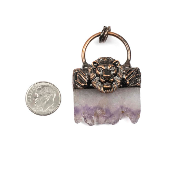 Electroformed Copper approx. 30x45mm Pendant with Druzy Amethyst, Lion Head, Hoop, and 8mm Open Jump Rings - 1 per bag