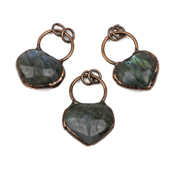 Electroformed Copper approx. 28x43mm Pendant with Labradorite Heart, Hoop, and 8mm Open Jump Rings - 1 per bag