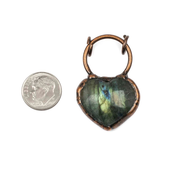 Electroformed Copper approx. 28x43mm Pendant with Labradorite Heart, Hoop, and 8mm Open Jump Rings - 1 per bag