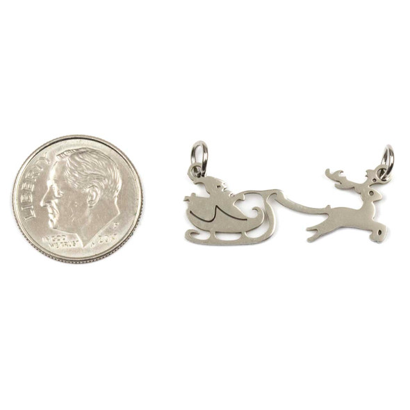 Silver 304 Stainless Steel 11x27.5mm Santa's Sleigh Charm Component with 4mm Jump Ring - 2 per bag