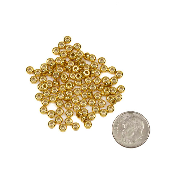 18K gold spacer beads, Rondelle flat round, Stainless jewelry making