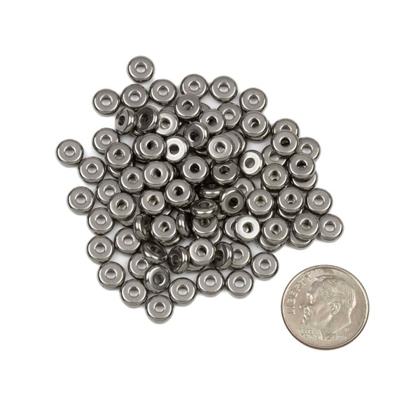 Silver Plated Brass 2x4mm Rondelle Spacer Beads with approximately 2mm  Large Hole - approx. 8 inch strand