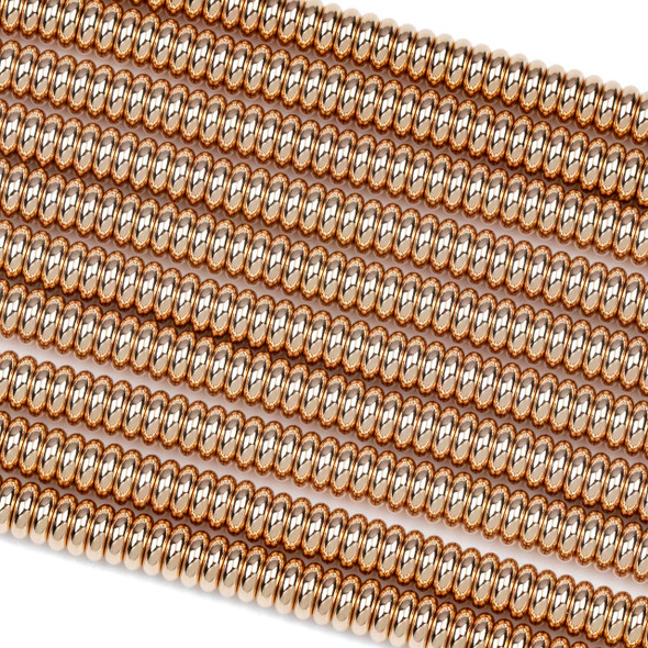 Rose Gold Plated 304 Stainless Steel 2x6mm Rondelle Beads with approximately a 2mm hole - 8 inch strand