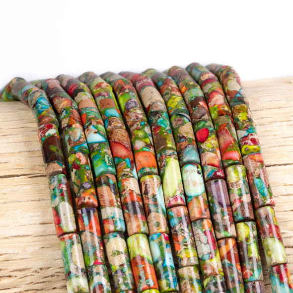 Cherry Tree Beads Dyed Fiesta Rainbow Impression Jasper 4x13mm Tube Beads - color #06, 15 inch strand 