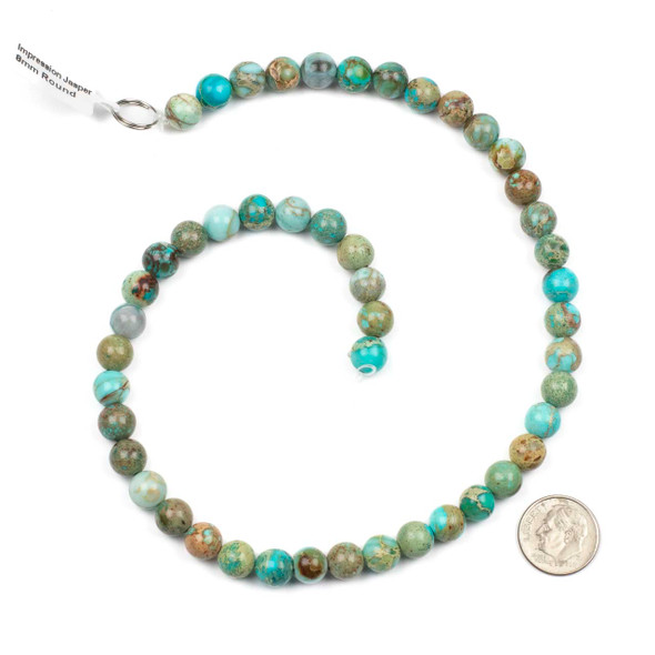 Dyed Light Turquoise Blue Impression Jasper 8mm Round Beads - color #24, 15 inch strand