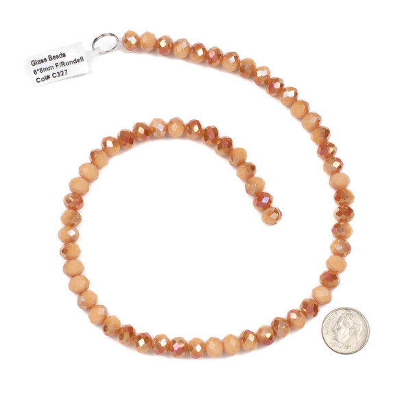 Crystal 6x8mm Opaque Amber Kissed Peach Fuzz Rondelle Beads with an AB finish - Approx. 15.5 inch strand