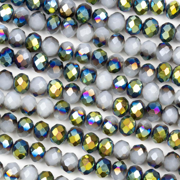 Crystal 4x6mm Green Rainbow Kissed Opaque Blue Gray Rondelle Beads - Approx. 15.5 inch strand