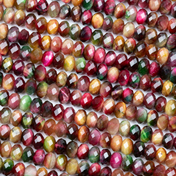 Dyed Rainbow Tigereye 4x6mm Faceted Rondelle Beads - 15 inch strand