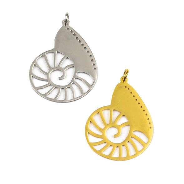 Cherry Tree Beads 304 Stainless Steel 30x36mm Nautilus Shell Focal Piece Components with 5mm Jump Ring - 2 per bag 