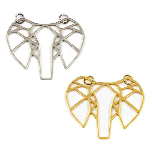Cherry Tree Beads 304 Stainless Steel 29x36mm Geometric Elephant Head Focal Piece Component with 5mm Jump Rings - 2 per bag 