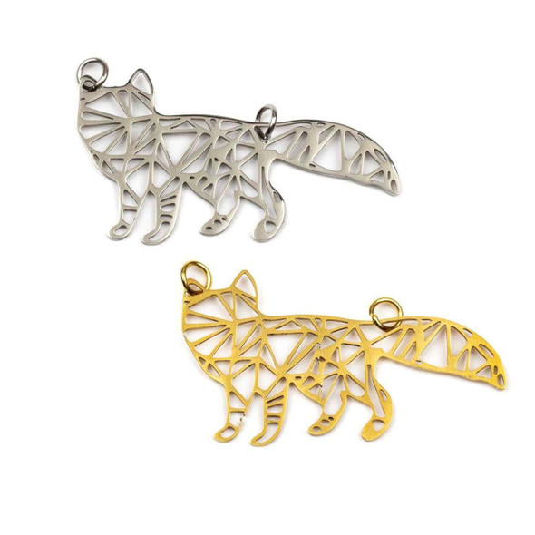 Cherry Tree Beads 304 Stainless Steel 26x45mm Geometric Fox Link/Focal Piece Component with 5mm Jump Rings - 2 per bag 