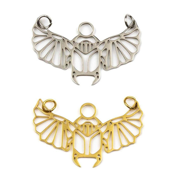 Cherry Tree Beads 304 Stainless Steel 23x36mm Scarab Link/Focal Piece Components with 5mm Jump Rings - 2 per bag 