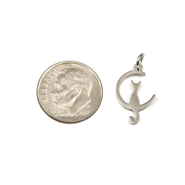Cherry Tree Beads 304 Stainless Steel 11x18mm Cat in the Moon Components with 5mm Jump Ring - 2 per bag 