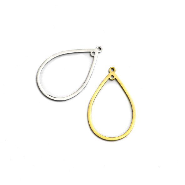 304 Stainless Steel 17x28mm Teardrop Component with 2 Loops - 2 per bag