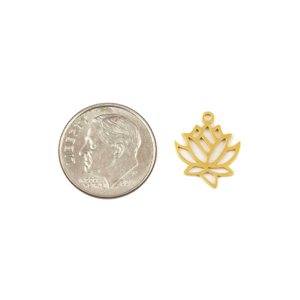 18k Gold Plated 304 Stainless Steel 12x14mm Tiny Lotus Charm Componments - 2 per bag