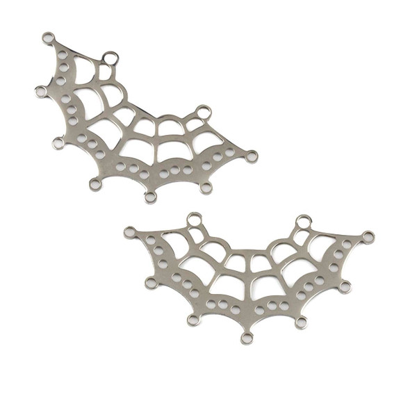 Natural Silver Stainless Steel 21x40mm Spider Web Component - 2 per bag